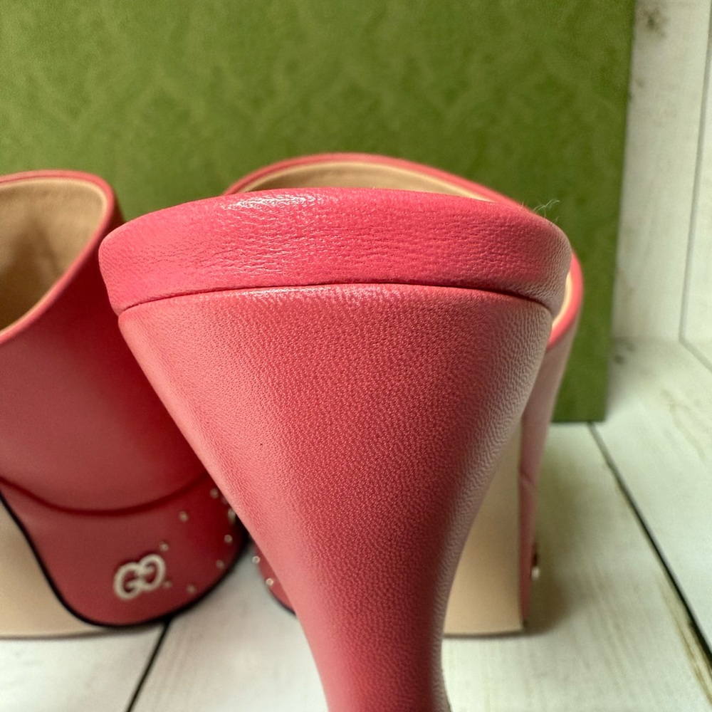 Gucci Malaga Kid Janaya Platform Leather Sandals Rhodamine Pink Sz 39.5 / 9.5 - Picture 12 of 16